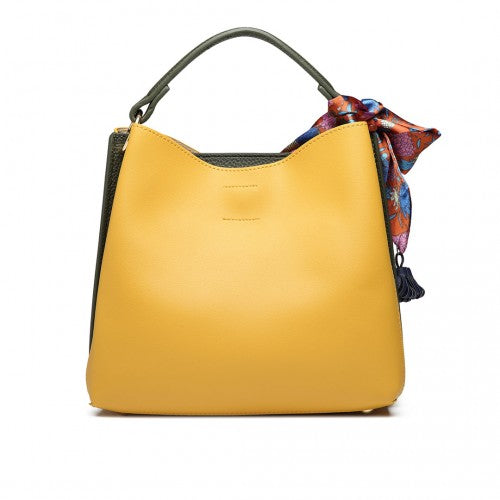 E1813 - Miss Lulu selyemsál dekoratív táskával - sárga és zöld