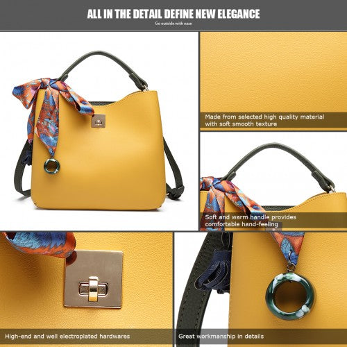 E1813 - Miss Lulu selyemsál dekoratív táskával - sárga és zöld