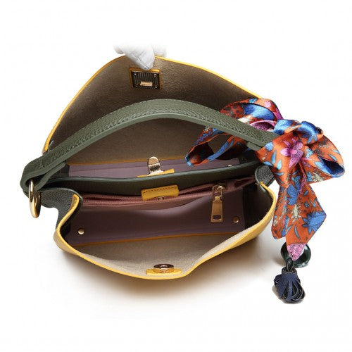 E1813 - Miss Lulu selyemsál dekoratív táskával - sárga és zöld