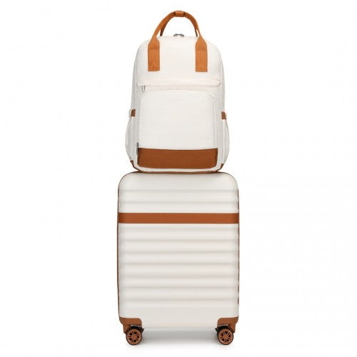 KSK2484+EQ2401 - Kono 20 Zoll Stilvoll Harte Schale ABS+PC Kabinen-Koffer Inklusive Mehrere Fächer Rucksack mit Kleiner Tasche 3 Stück Reise-Set - Schwarz und Braun