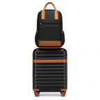 KSK2484+EQ2401 - Kono 20 Zoll Stilvoll Harte Schale ABS+PC Kabinen-Koffer Inklusive Mehrere Fächer Rucksack mit Kleiner Tasche 3 Stück Reise-Set - Schwarz und Braun