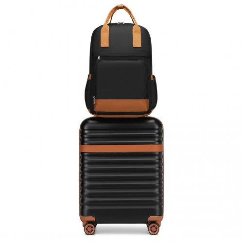 KSK2484+EQ2401 - Kono 20 Zoll Stilvoll Harte Schale ABS+PC Kabinen-Koffer Inklusive Mehrere Fächer Rucksack mit Kleiner Tasche 3 Stück Reise-Set - Schwarz und Braun