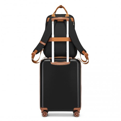 KSK2484+EQ2401 - Kono 20 Zoll Stilvoll Harte Schale ABS+PC Kabinen-Koffer Inklusive Mehrere Fächer Rucksack mit Kleiner Tasche 3 Stück Reise-Set - Schwarz und Braun