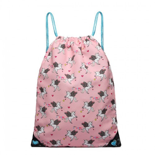 E1406-UN MISS LULU UNISEX DRAWSTRING-RUCKSACK EINHORNDRUCK ROSA