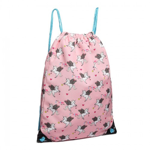 E1406-UN MISS LULU UNISEX DRAWSTRING-RUCKSACK EINHORNDRUCK ROSA