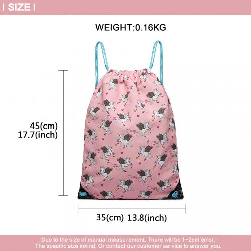 E1406-UN MISS LULU UNISEX DRAWSTRING-RUCKSACK EINHORNDRUCK ROSA