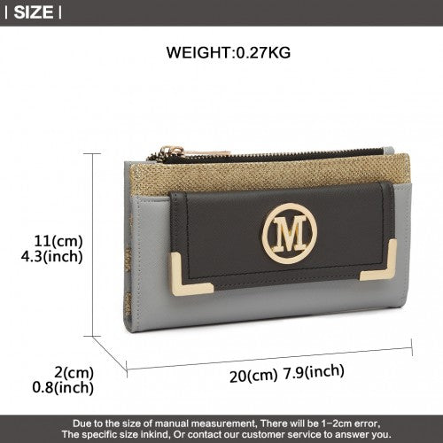 LP6882-MISS LULU PEBBLED LEDER-LOOK M METALL LOGO LANGES GELB GRAU