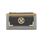 LP6882-MISS LULU PEBBLED LEDER-LOOK M METALL LOGO LANGES GELB GRAU