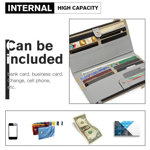 LP6882-MISS LULU PEBBLED LEDER-LOOK M METALL LOGO LANGES GELB GRAU