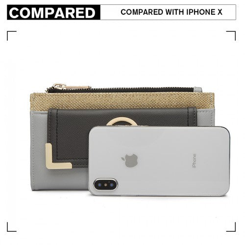 LP6882-MISS LULU PEBBLED LEDER-LOOK M METALL LOGO LANGES GELB GRAU