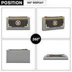 LP6882-MISS LULU PEBBLED LEDER-LOOK M METALL LOGO LANGES GELB GRAU