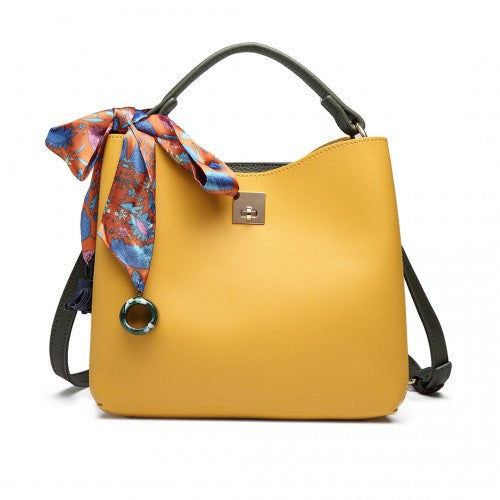 E1813 - Miss Lulu selyemsál dekoratív táskával - sárga és zöld