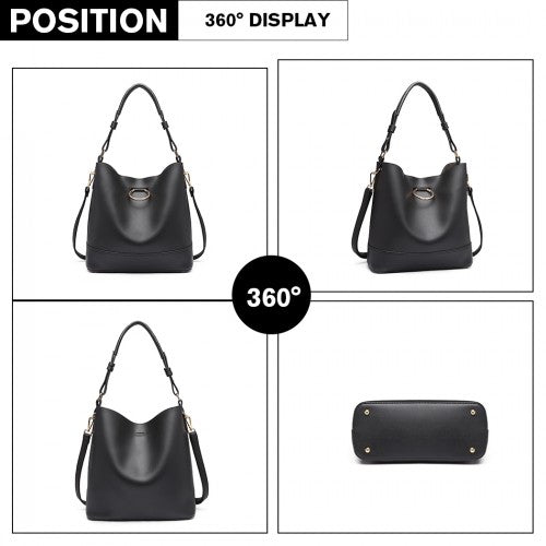 Miss Lulu 2-teiliges Bucket Tote Bag Set Schwarz