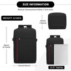 Kono 20L Kabinenrucksack mit roter Verzierung für 15,6" Laptop – wasserabweisender Reisetagesack mit Gepäckgurte