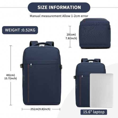 Kono 20L Kabinenrucksack mit roter Verzierung für 15,6" Laptop – wasserabweisender Reisetagesack mit Gepäckgurte