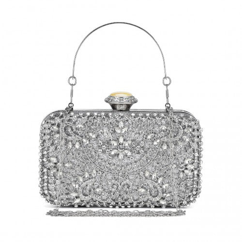 Elegant Abend Clutch Tasche mit Strass-Verzierungen Abnehmbarem Henkel und Kettenriemen