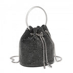 Damen-Strass-Abendtasche - Glänzende Handtasche mit metallischem Ringgriff und Ketten-Umhängeriemen