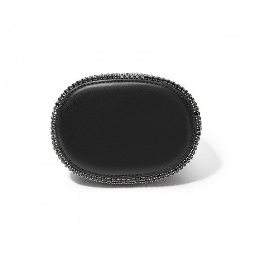 Damen-Strass-Abendtasche - Glänzende Handtasche mit metallischem Ringgriff und Ketten-Umhängeriemen