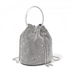 Damen-Strass-Abendtasche - Glänzende Handtasche mit metallischem Ringgriff und Ketten-Umhängeriemen