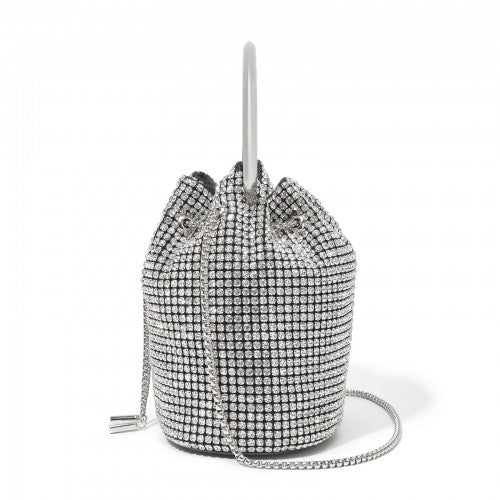 Damen-Strass-Abendtasche - Glänzende Handtasche mit metallischem Ringgriff und Ketten-Umhängeriemen