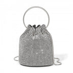 Damen-Strass-Abendtasche - Glänzende Handtasche mit metallischem Ringgriff und Ketten-Umhängeriemen