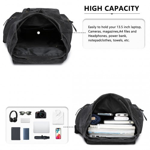 Kono Großer Multifunktions-Rucksack aus Leinwand mit Lederelementen