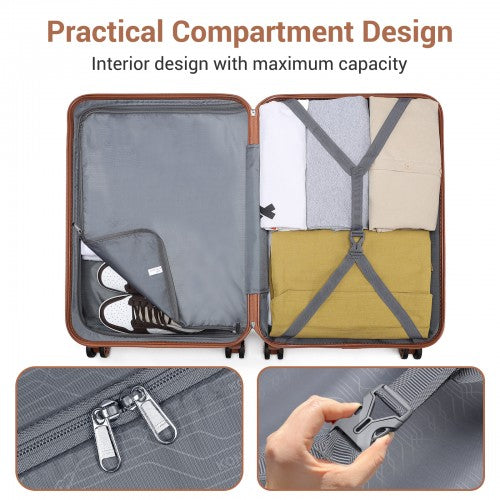 K1871-1L - Kono ABS 28 hüvelykes, öntött vízszintes kialakítású bőrönd - Zöld és barna