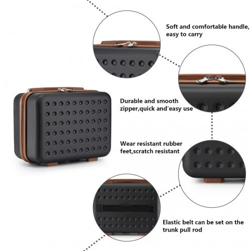 KSK2486 - Kono stílusos ABS+PC 13 hüvelykes pöttyös keményhéjú sminktáska - fekete és barna