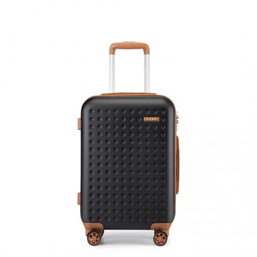 KSK2486 - Kono stílusos ABS+PC 20 hüvelykes pöttyös keményhéjú kabinbőrönd TSA zárral - fekete és barna