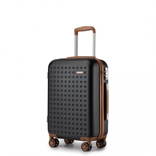 KSK2486 - Kono stílusos ABS+PC 20 hüvelykes pöttyös keményhéjú kabinbőrönd TSA zárral - fekete és barna