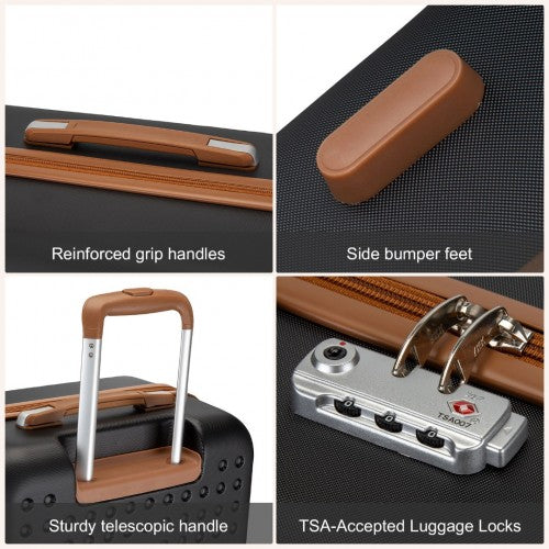 KSK2486 - Kono stílusos ABS+PC 20 hüvelykes pöttyös keményhéjú kabinbőrönd TSA zárral - fekete és barna