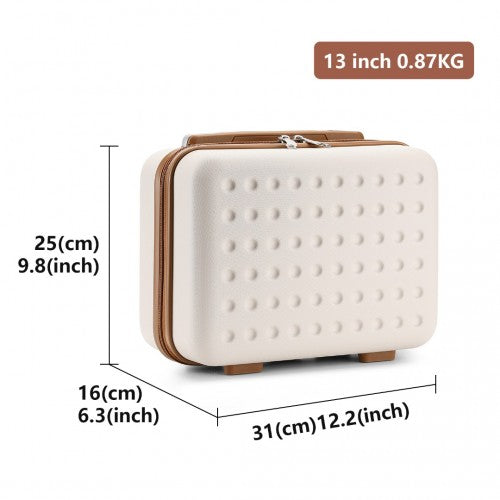 KSK2486 - Kono stílusos ABS+PC 13 hüvelykes pöttyös keményhéjú sminktáska - krém és barna