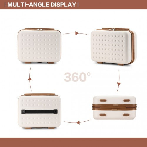 KSK2486 - Kono stílusos ABS+PC 13 hüvelykes pöttyös keményhéjú sminktáska - krém és barna