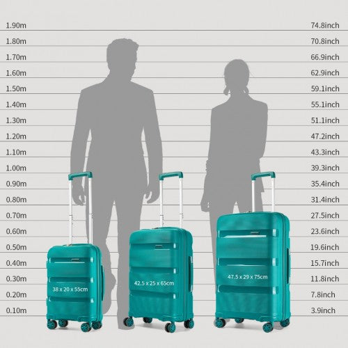 KSK2492 - Kono 3-teiliges PP-Hartschalen-Kofferset – Haltbare Reisekoffer mit TSA-Schloss und 360-Grad-Dreirädern - Blau und Grün