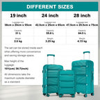 KSK2492 - Kono 3-teiliges PP-Hartschalen-Kofferset – Haltbare Reisekoffer mit TSA-Schloss und 360-Grad-Dreirädern - Blau und Grün