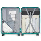 KSK2492 - Kono 3-teiliges PP-Hartschalen-Kofferset – Haltbare Reisekoffer mit TSA-Schloss und 360-Grad-Dreirädern - Blau und Grün