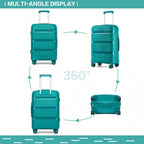KSK2492 - Kono 3-teiliges PP-Hartschalen-Kofferset – Haltbare Reisekoffer mit TSA-Schloss und 360-Grad-Dreirädern - Blau und Grün