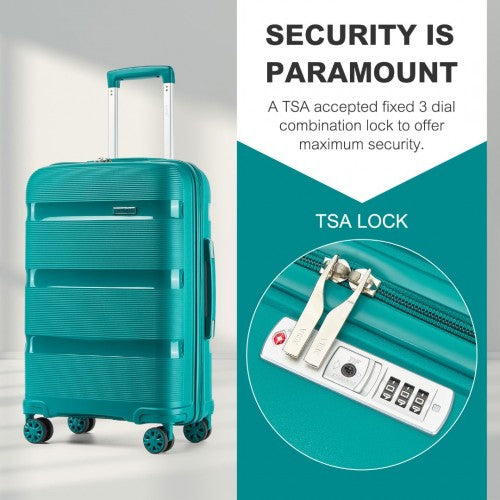 KSK2492 - Kono 3-teiliges PP-Hartschalen-Kofferset – Haltbare Reisekoffer mit TSA-Schloss und 360-Grad-Dreirädern - Blau und Grün