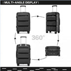 KSK2492 - Kono 3-teiliges PP-Hartschalen-Kofferset – Haltbare Reisekoffer mit TSA-Schloss und 360-Grad-Dreirädern - Schwarz