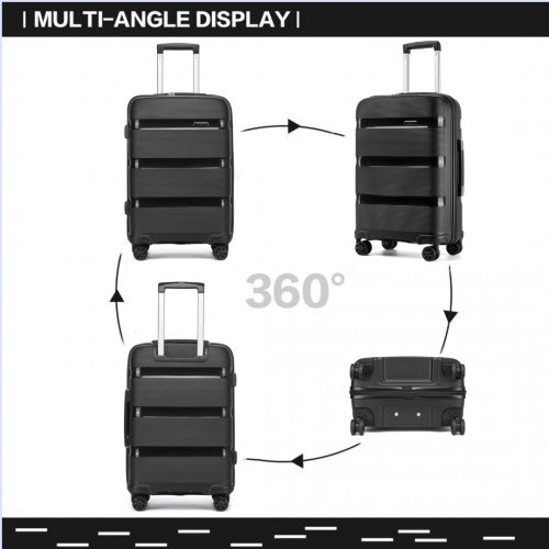 KSK2492 - Kono 3-teiliges PP-Hartschalen-Kofferset – Haltbare Reisekoffer mit TSA-Schloss und 360-Grad-Dreirädern - Schwarz