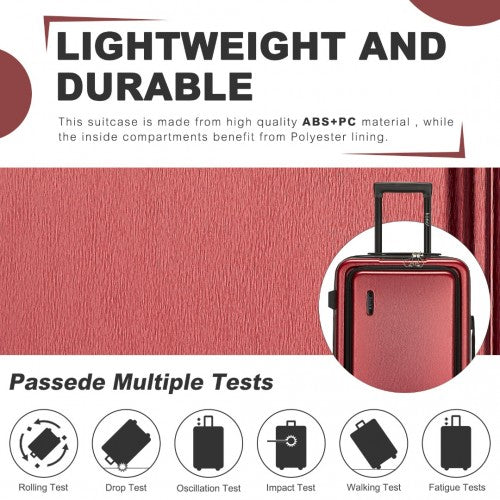 KSK2493 - Kono tartós 20 hüvelykes kemény héjú kabin gurulós kocsi ABS+PC-ből, TSA zárral és elülső laptop rekesszel - Bordó