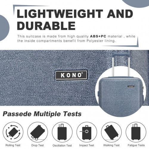 KSK2494 - Kono 3-teiliges minimalistisches Hartschalen-Gepäckset aus ABS+PC mit TSA-Schloss und 360°-Drehrollen - Denimblau