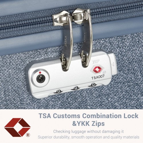 KSK2494 - Kono 3-teiliges minimalistisches Hartschalen-Gepäckset aus ABS+PC mit TSA-Schloss und 360°-Drehrollen - Denimblau