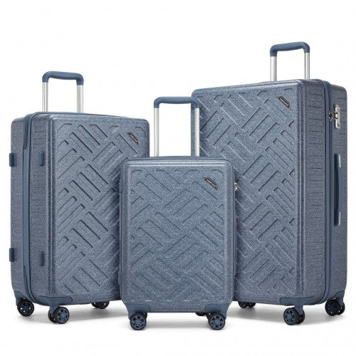 KSS2495 - Supercase 3-teiliges Hartschalen-Kofferset aus ABS+PC mit elegantem geometrischem Muster und TSA-Schloss für müheloses Reisen – Denimblau