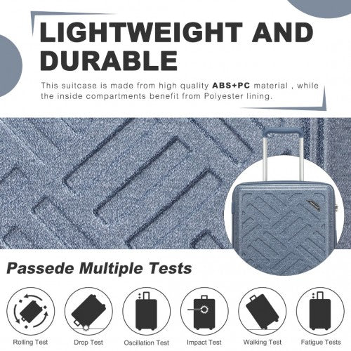 KSS2495 - Supercase 3-teiliges Hartschalen-Kofferset aus ABS+PC mit elegantem geometrischem Muster und TSA-Schloss für müheloses Reisen – Denimblau