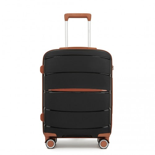 KSK2591 - Kono 20 hüvelykes, modern, karcálló PP kézipoggyász TSA zárral és stílusos barna díszítőelemekkel - fekete és barna