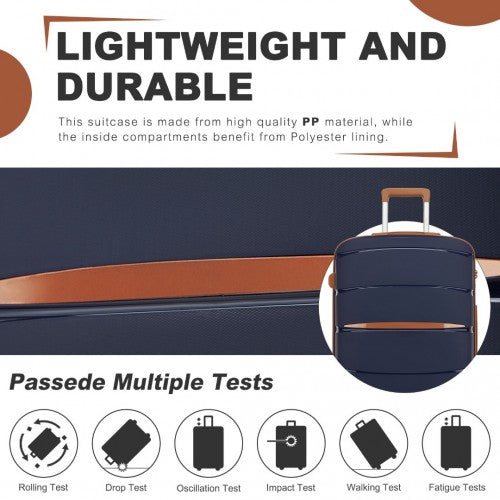 KSK2591 - Kono 20 hüvelykes, modern, karcálló PP kézipoggyász TSA zárral és stílusos barna díszítőelemekkel - sötétkék és barna