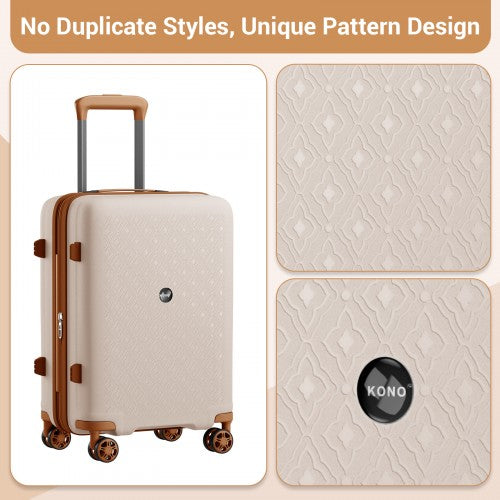 KSK2594 - Kono PP 20 hüvelykes kemény héjú, bővíthető bőrönd – könnyű bőrönd TSA zárral és integrált pohártartóval - bézs és barna