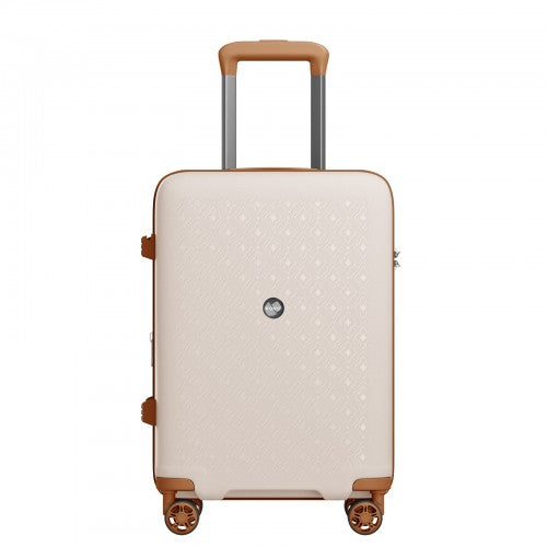 KSK2594 - Kono PP 20 hüvelykes kemény héjú, bővíthető bőrönd – könnyű bőrönd TSA zárral és integrált pohártartóval - bézs és barna