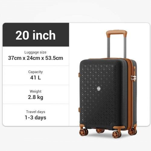 KSK2594 - Kono PP 20 hüvelykes kemény héjú, bővíthető bőrönd – könnyű bőrönd TSA zárral és integrált pohártartóval - fekete és barna